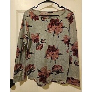 Pink Clover Sweater Size Large Grey and Pink Floral Very Soft